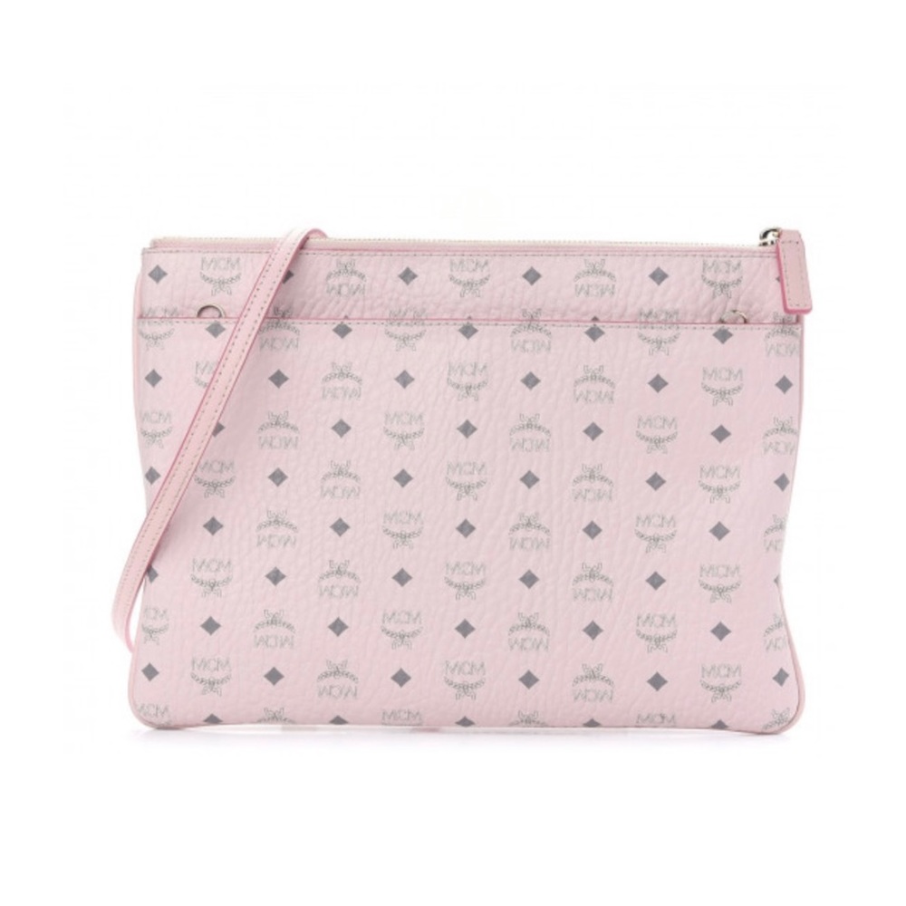 MCM Medium Visetos Original Leather Crossbody Pouch in Powder Pink